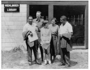Martin Luther King Jr., Pete Seeger, Rosa Parks and Ralph Abernathy at Highlander in 1957 - Highlander Research and Education Center